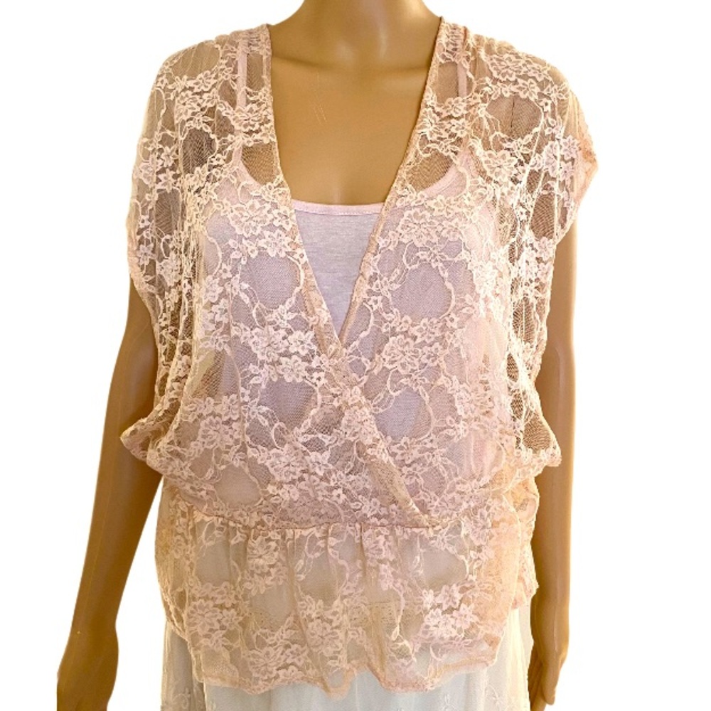HAVE Pink lace Wrap Blouse Size M